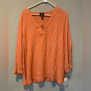 JM Collection Burnt Orange V-Neck Blouse